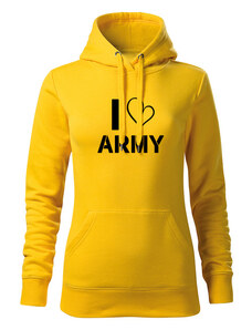 DRAGOWA dámska mikina s kapucňou i love army, žltá 320g/m2