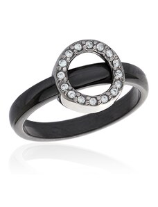 BM Jewellery Dámsky čierny keramický prsteň so zirkónmi BLACK&WHITE S6230100