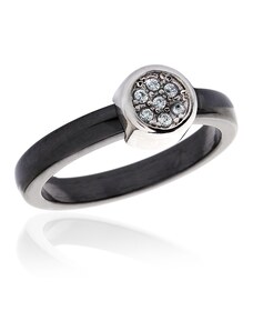 BM Jewellery Dámsky čierny keramický prsteň so zirkónmi BLACK&WHITE S631100