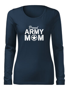 DRAGOWA Slim dámske tričko s dlhým rukávom army mom, tmavo modrá 160g/m2