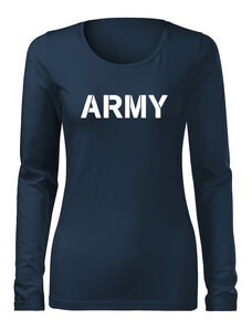 DRAGOWA Slim dámske tričko s dlhým rukávom army, tmavo modrá 160g/m2