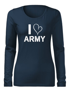 DRAGOWA Slim dámske tričko s dlhým rukávom i love army, tmavo modrá 160g/m2