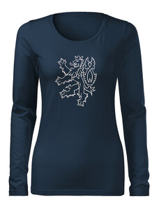 DRAGOWA Slim dámske tričko s dlhým rukávom lev, tmavo modrá 160g/m2