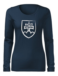 DRAGOWA Slim dámske tričko s dlhým rukávom slovenský znak, tmavo modrá 160g/m2