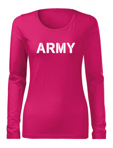 DRAGOWA Slim dámske tričko s dlhým rukávom army, ružová 160g/m2