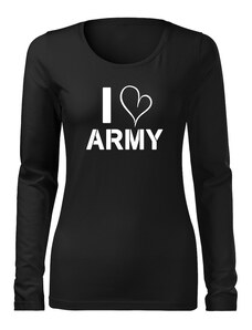 DRAGOWA Slim dámske tričko s dlhým rukávom i love army, čierna 160g/m2