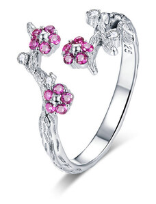 Ligot Strieborný otvorený prsteň ružové kvety