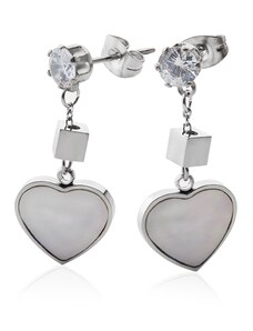 BM Jewellery Náušnice perlové srdce so zirkónom S693080