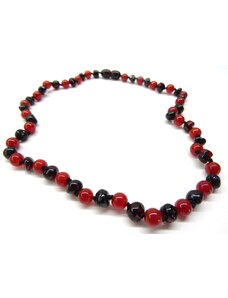 Jantárový náhrdelník pre dospelých s červeným onyxom - 45 cm