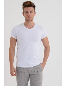 DYNAMO Biele pánske tričko Lycra Basic s výstrihom do V