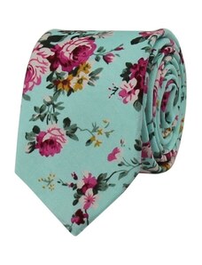 Quentino Tyrkysová květovaná pánská bavlněná kravata