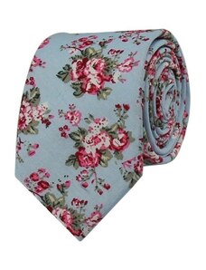 Quentino Svetle modrá květovaná pánská bavlněná kravata