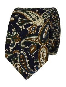 Quentino Tmavo modrá pánská bavlněná kravata s Paisley vzorem
