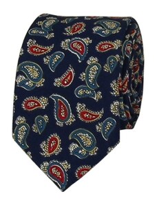 Quentino Modrá pánská bavlněná kravata s Paisley vzorem