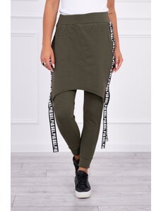 MladaModa Nohavice à la overal s ramienkom s nápisom Selfie khaki