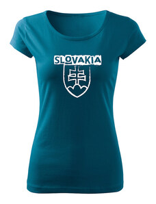 DRAGOWA dámske tričko slovenský znak s nápisom, petrol blue 150g/m2