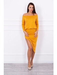 Kesi Asymmetrical dress, 3/4 mustard sleeve