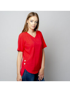 Willsoor Dámske tričko červenej farby s prídavkom ľanu 10910