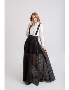 Luxusná dlhá sukňa sieťovaná BABYLON - farba čierna