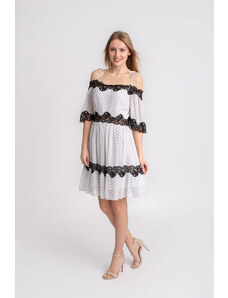 Luxusné bodkované mini šaty BABYLON - farba bielo čierna