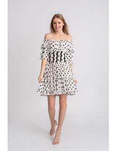 Luxusné bodkované mini šaty BABYLON - farba bielo čierna