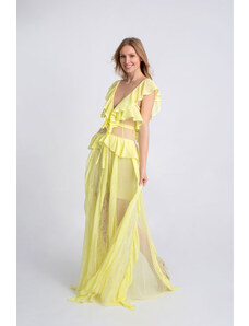 Luxusné dámske šaty dlhé čipkované BABYLON - farba žltá