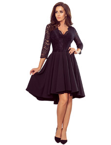 numoco Čierne dámske šaty s dlhším zadným dielom as čipkovaným výstrihom model 7776696