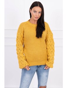 Kesi Žlto horčicový pletený sveter so vzorovanými rukávmi 2019-4