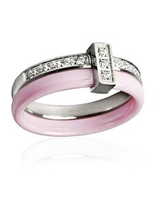 BM Jewellery Dámsky ružový keramický prsteň so zirkónmi BLACK & WHITE S904120