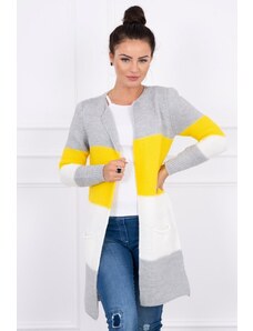 MladaModa Trojfarebný kardigánový sveter model 2019-12 šedý+žltý