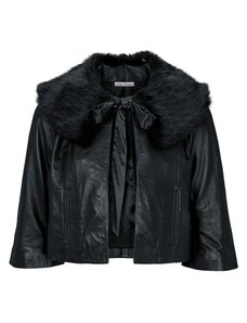 Ashley Brooke Krátka kožená bunda s umelou kožušinou, čierna