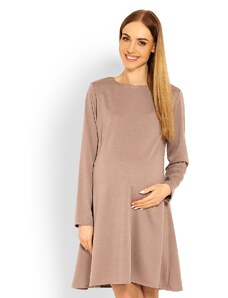 MladaModa Klasické voľné tehotenské šaty s áčkovým strihom farba cappuccino