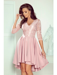 NUMOCO Púdrovo ružové šaty s čipkovými rukávmi FRANCESCA 210-11