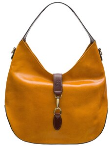 Glamorous by GLAM Santa Croce Dámska kožená kabelka cez rameno s prednou karabínou žlto - hnedá