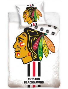 TipTrade (CZ) Hokejové posteľné obliečky NHL Chicago Blackhawks - biele - 100% bavlna, perkál - 70 x 90 cm + 140 x 200 cm