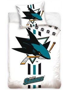TipTrade (CZ) Hokejové posteľné obliečky NHL San Jose Sharks - biele - 100% bavlna, perkál - 70 x 90 cm + 140 x 200 cm