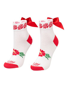 Crazystep Folkové ponožky s červenou mašľou