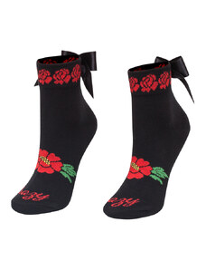 Crazystep Čierne folkové ponožky s mašľou
