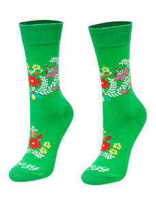 Crazystep Ponožky zelené folk kvietky