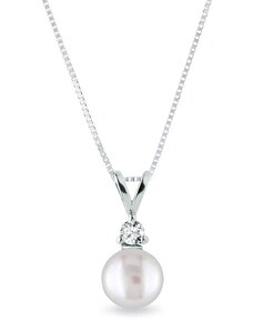 Prívesok s perlou a diamantom v bielom zlate KLENOTA K0232052