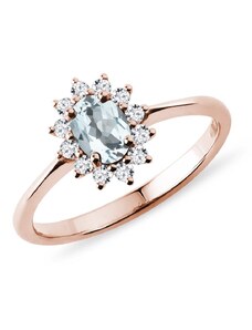 Prsteň z ružového zlata s akvamarínom a diamantmi KLENOTA K0206144
