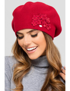 Kamea Červená dámska baretka s kvietkami Arizona, Farba červená