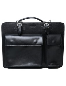 TALIANSKE Talianska pánska veľká kožená kabelka do ruky na notebook čierna Ermin