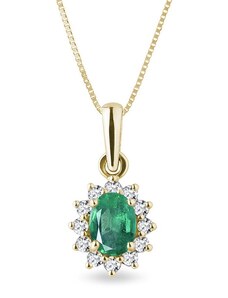 Smaragdový náhrdelník zo žltého 14kt zlata s diamantmi KLENOTA K0206123