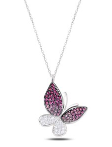 Klenoty Amber Strieborný náhrdelník - motýľ s farbenými zirkónmi
