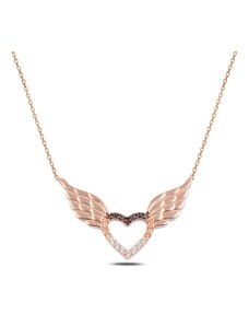 Klenoty Amber Strieborný náhrdelník - anjelské srdce - ružové zlatenie