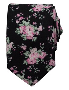 Quentino Čierna květovaná pánská bavlněná kravata