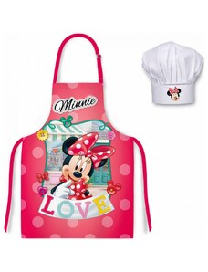 EUROSWAN Detská / dievčenská zástera s kuchárskou čiapkou Minnie Mouse - Disney - motív LOVE - pre deti 3 - 8 rokov