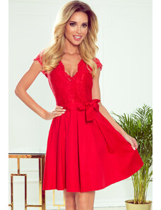 NUMOCO Červené elegantné šaty s čipkovaným topom LARA 242-4