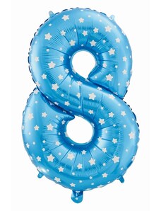 Godan Fóliový balón číslo 8 s hviezdičkami - modrá - 65 cm